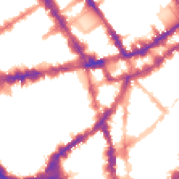Night-time road noise heatmap for WC2H 0EW
