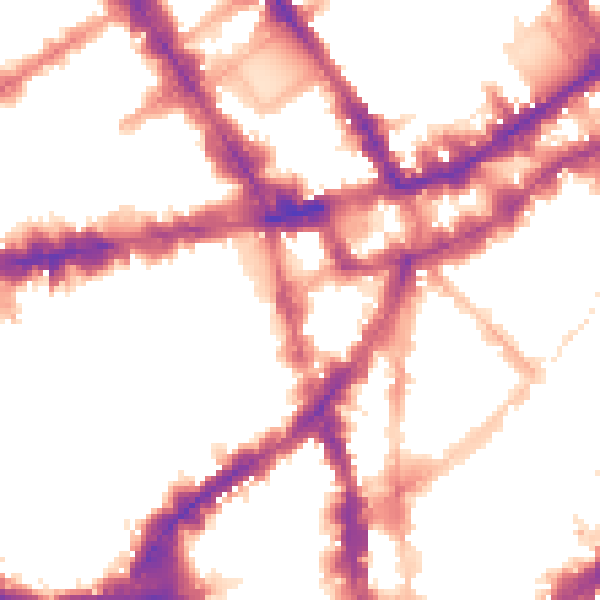 Night-time road noise heatmap for WC2H 8LS