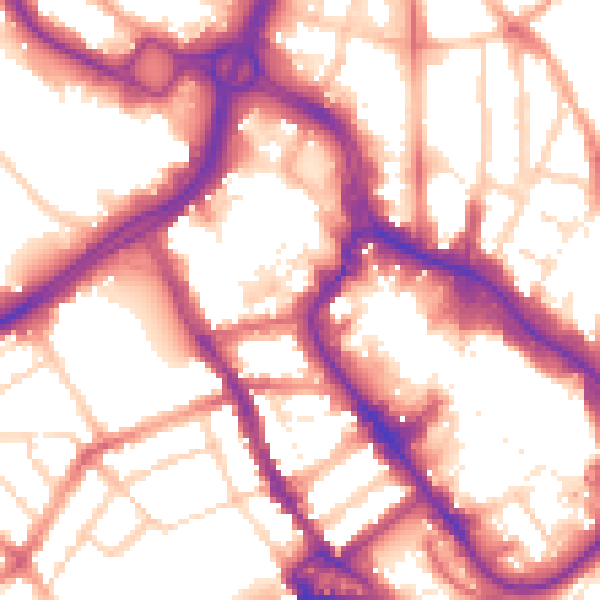 Daytime road noise heatmap for WD18 0AF