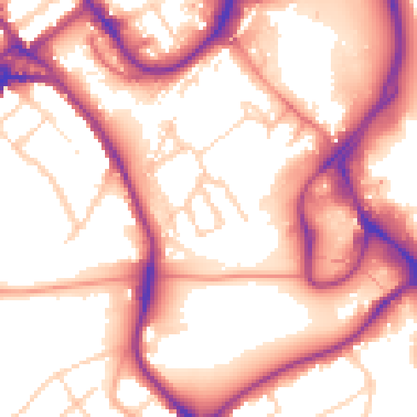 Daytime road noise heatmap for WD18 0BE