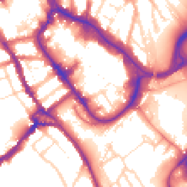 Daytime road noise heatmap for WD18 0BP