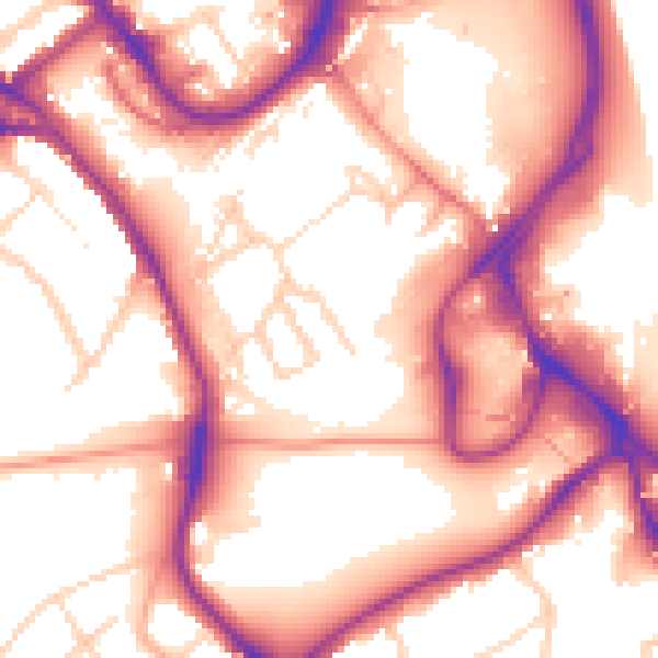 Daytime road noise heatmap for WD18 0BQ