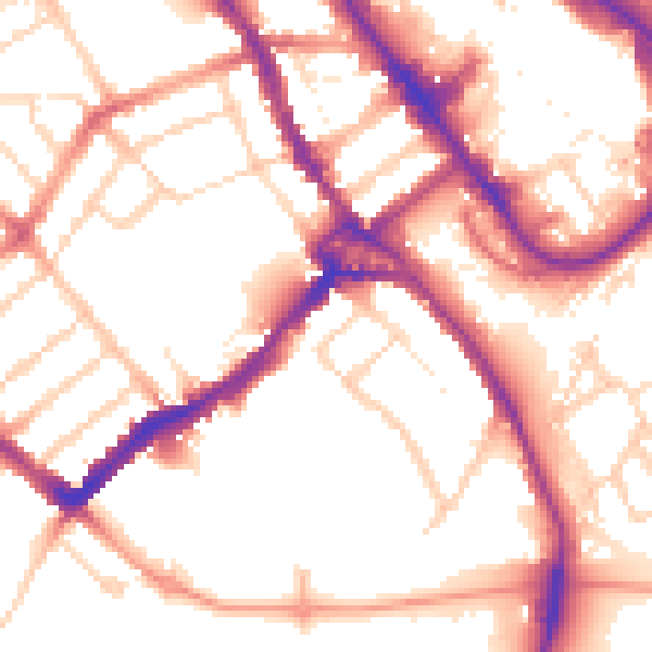 Daytime road noise heatmap for WD18 0DH