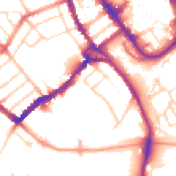 Daytime road noise heatmap for WD18 0DJ
