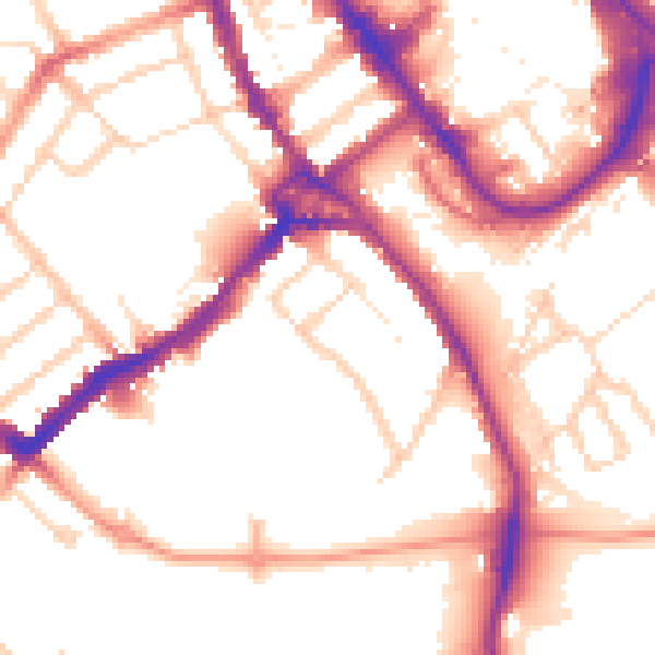 Daytime road noise heatmap for WD18 0DL