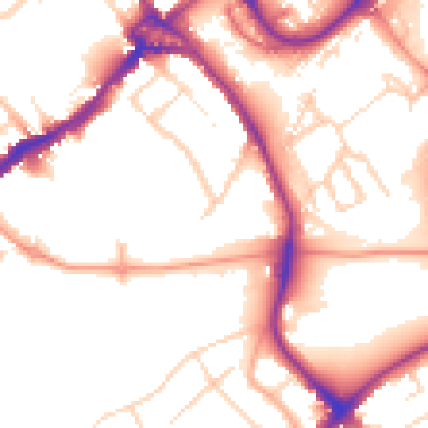 Daytime road noise heatmap for WD18 0DP