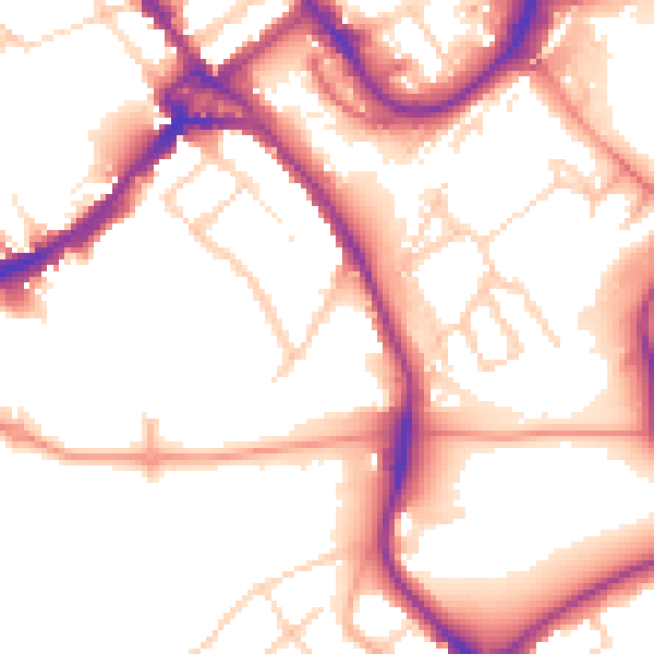 Daytime road noise heatmap for WD18 0DS