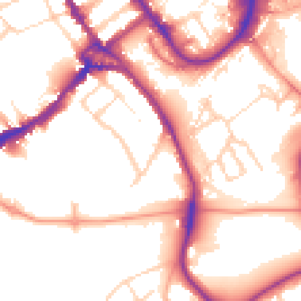 Daytime road noise heatmap for WD18 0DT