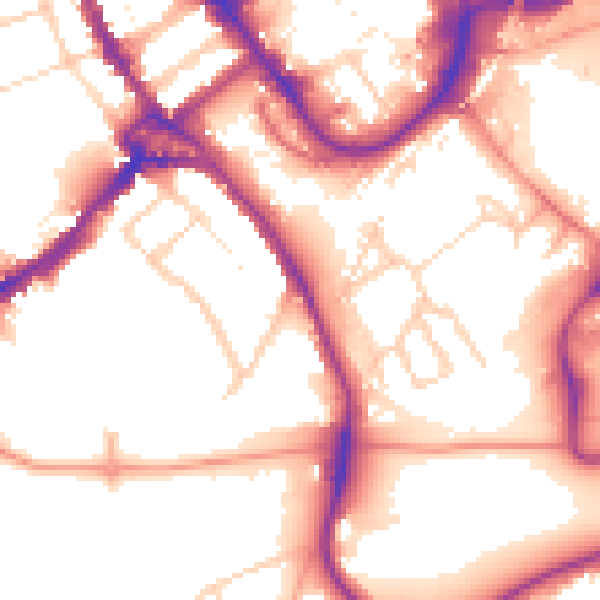 Daytime road noise heatmap for WD18 0DU