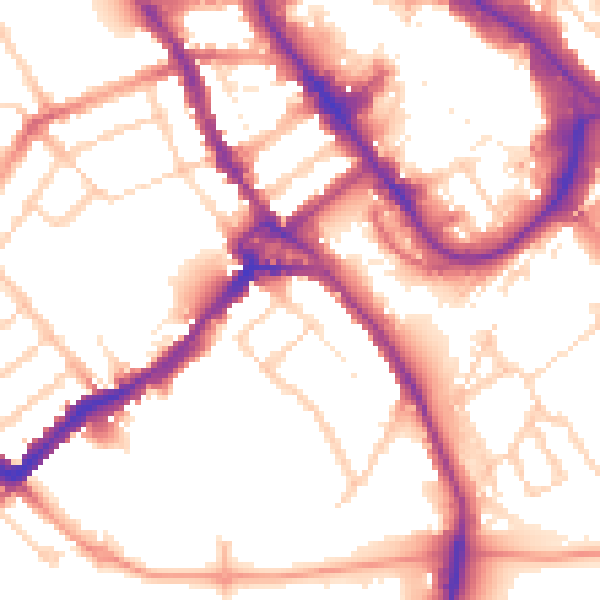 Daytime road noise heatmap for WD18 0DZ