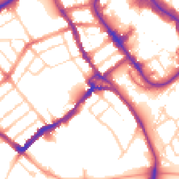 Daytime road noise heatmap for WD18 0EB