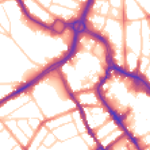 Daytime road noise heatmap for WD18 0JY