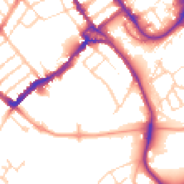 Daytime road noise heatmap for WD18 0LX