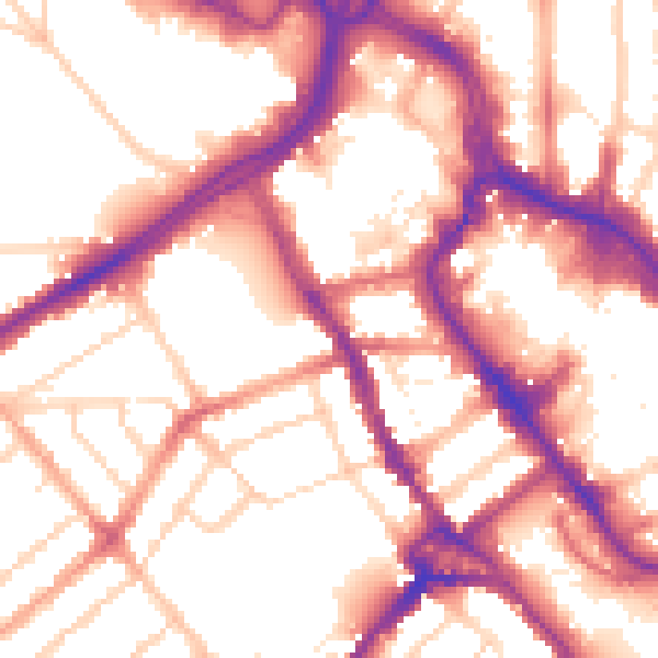 Daytime road noise heatmap for WD18 0QN