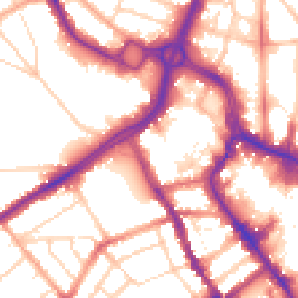 Daytime road noise heatmap for WD18 0QS