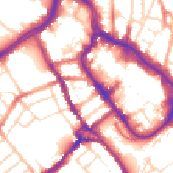 Daytime road noise heatmap for WD18 0QX