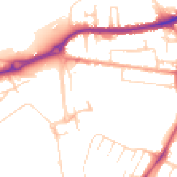 Daytime road noise heatmap for WD18 8AY