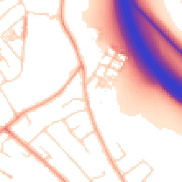 Daytime road noise heatmap for WD23 4SA