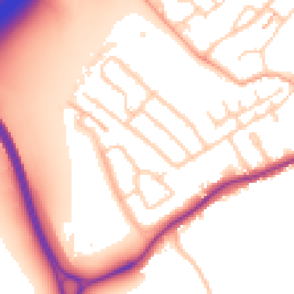 Daytime road noise heatmap for WD3 8QQ
