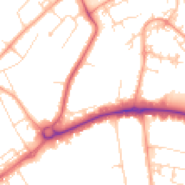 Daytime road noise heatmap for WD6 1AJ
