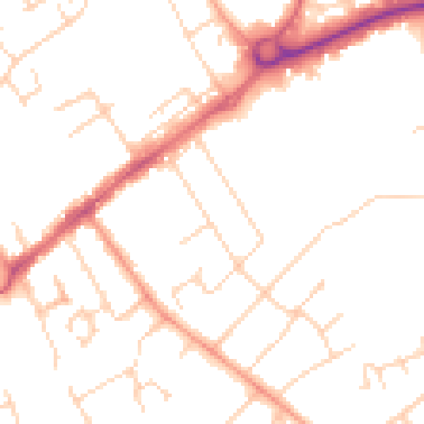 Daytime road noise heatmap for WD6 1EN