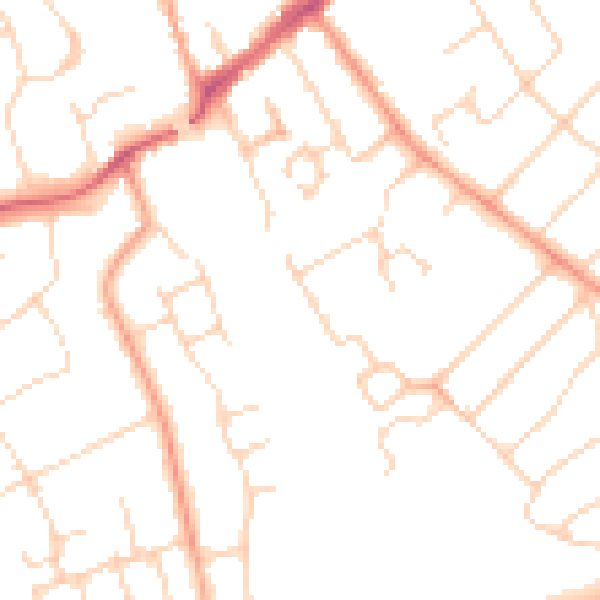 Daytime road noise heatmap for WD6 2AE
