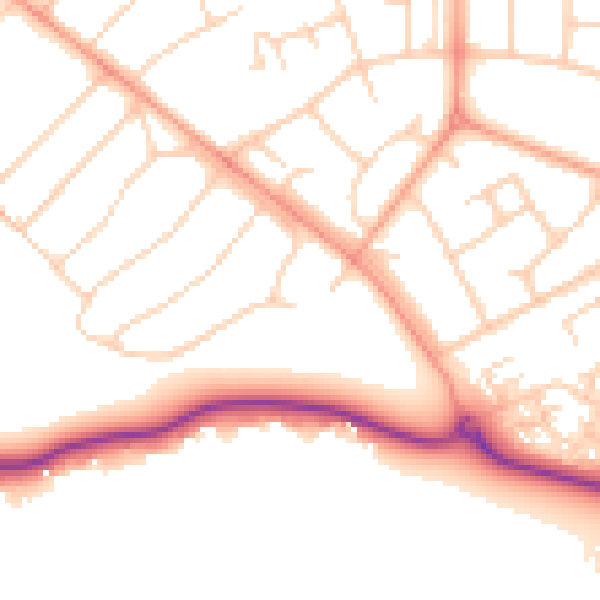 Daytime road noise heatmap for WD6 2HB