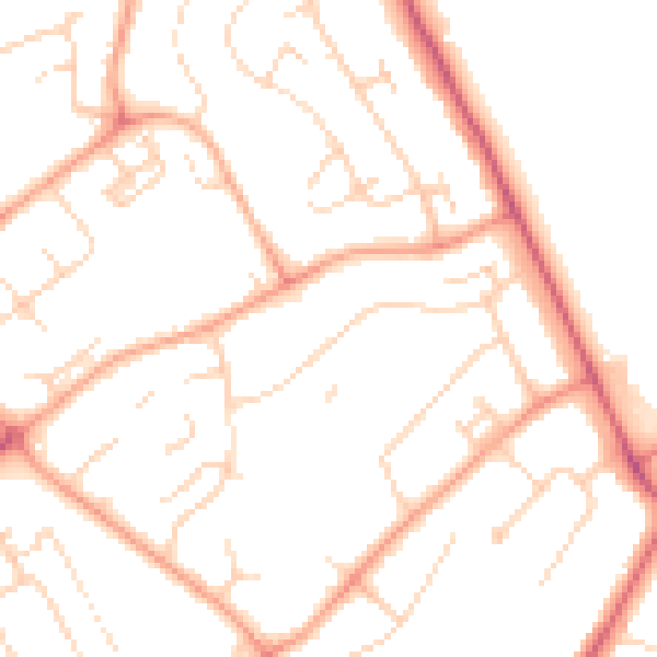 Daytime road noise heatmap for WD6 5JJ