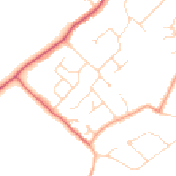 Daytime road noise heatmap for WD7 8JE