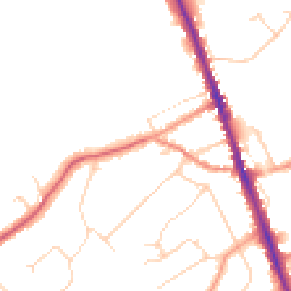 Daytime road noise heatmap for WD7 8LQ