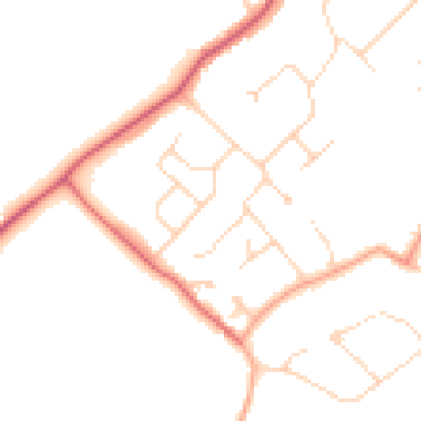 Daytime road noise heatmap for WD7 8NE