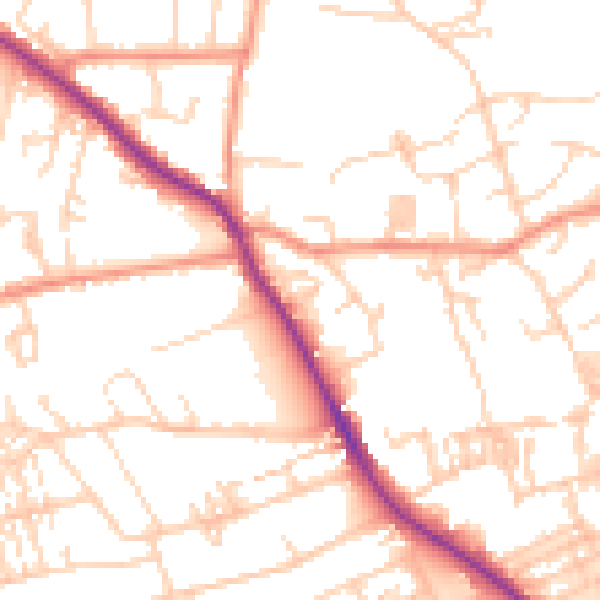 Daytime road noise heatmap for WF13 4JE