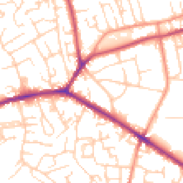 Daytime road noise heatmap for WF16 0DS