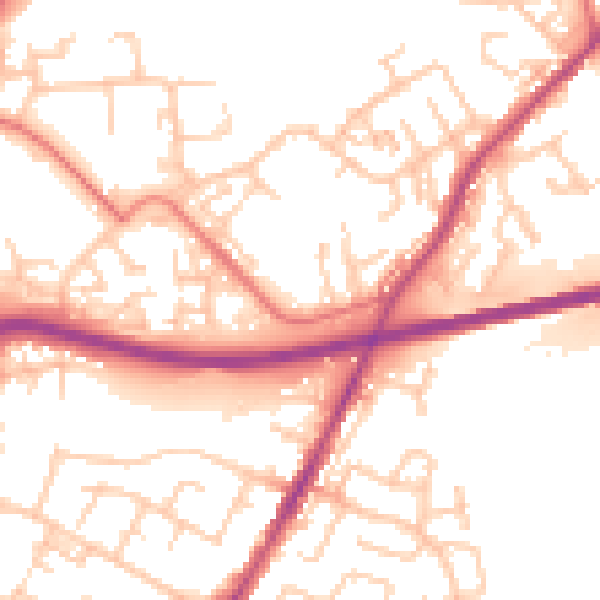 Daytime road noise heatmap for WN3 5UE