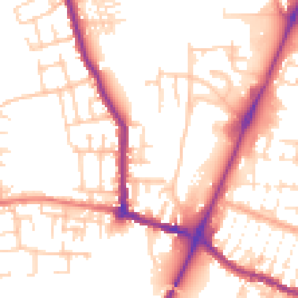 Daytime road noise heatmap for WN7 5BD
