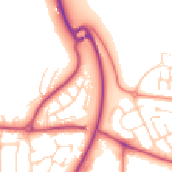 Daytime road noise heatmap for YO12 4JQ