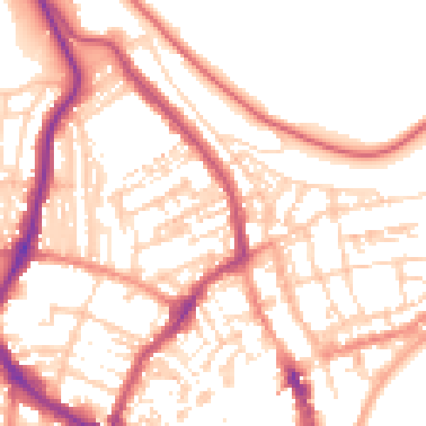 Daytime road noise heatmap for YO12 7PS