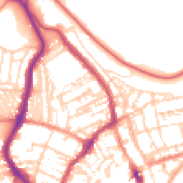 Daytime road noise heatmap for YO12 7QB