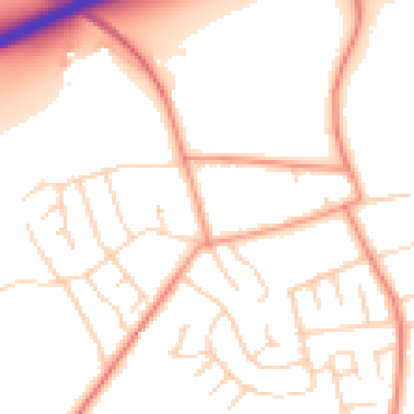 Daytime road noise heatmap for YO23 2QQ