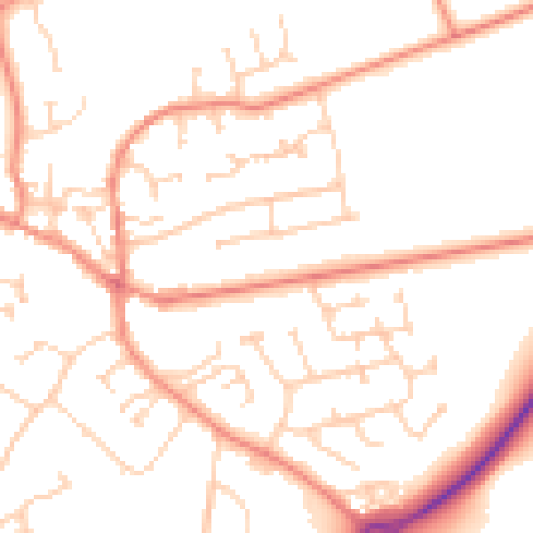 Daytime road noise heatmap for YO43 3JN