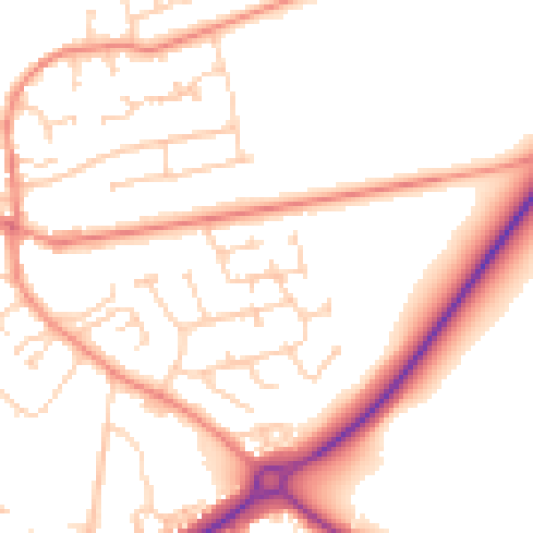 Daytime road noise heatmap for YO43 3NZ