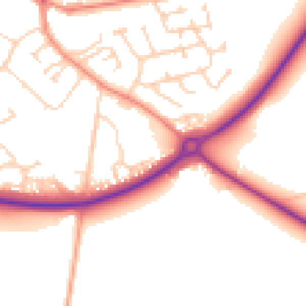 Daytime road noise heatmap for YO43 3SE